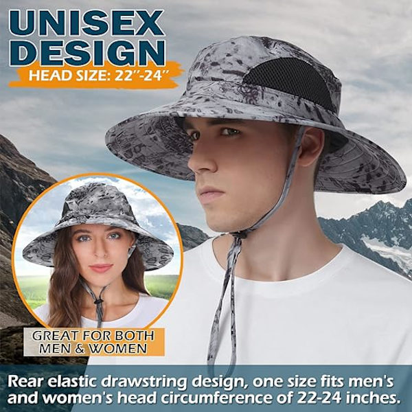 Unisex-aurinkohuppu, vedenpitävä leveälierinen ämpärihattu, pakattava boonie-hattu kalastukseen, patikointiin, puutarhanhoitoon, safarille, rannalle camouflage