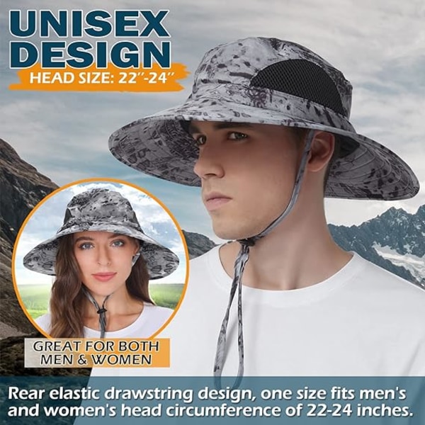 Unisex Sun Hat, Waterproof Wide Brim Bucket Hat Packable Boonie Hat for Fishing Hiking Gardening Safari Beach