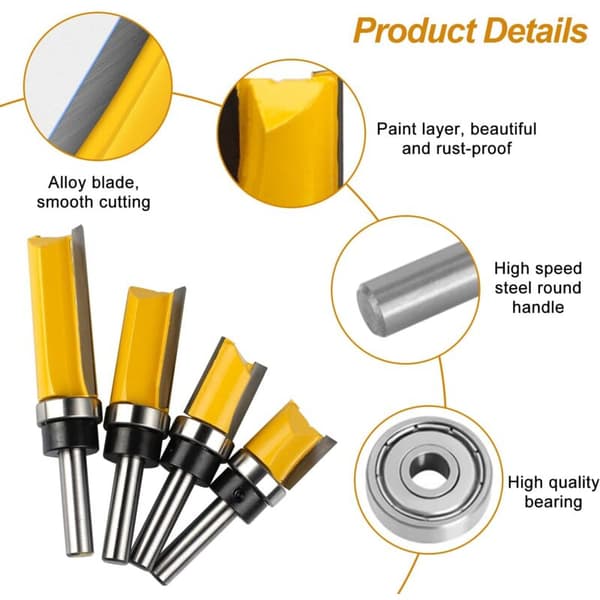 Set med 4 kopierfräsar med 8 mm skaft - Professionell - För fräsar - Högprecisionsskärverktyg. Längd: 140 mm / Bredd: 11 cm / Höjd: 4 cm