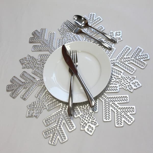 15\" Metalliska Underlägg Hålmönster Design, 6 st, Snöflinga Silver