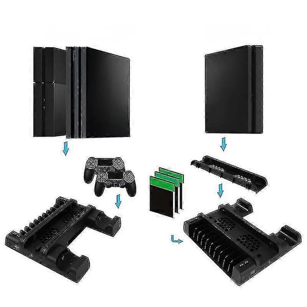 Til Ps4/ps4 Slim/ps4 Pro Vertikal Stand Led Køleventilator Dobbelt Controller