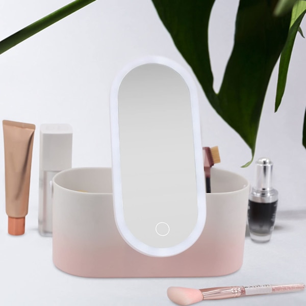 Bærbar LED Makeup Box, Kvinder Rejse Makeup Box Organizer Opbevaring med LED Spejl Rejse Toiletartikler (Pink Gradient)