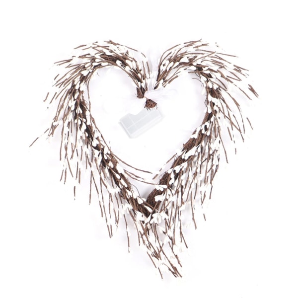15,7 tommer valentinsdagkrans hvit hjerteformet krans ytterdørsdekorasjoner med LED-lys forhåndsbelyst krans til bryllupsdørgave til jente