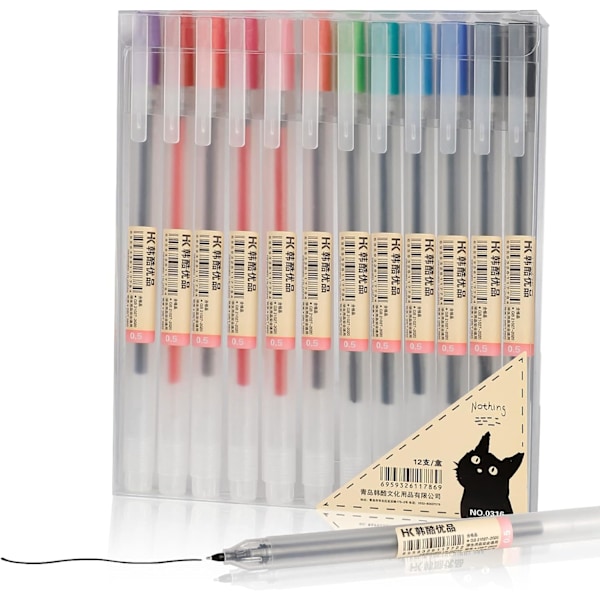 Sett med 5 Premium Japanske Svarte Gelpenner, med 0.5mm Glatt Fin Tupp, Silikongrep, Metallklips og Uttrekkbar Kulepenn, Lyse Toner (Morandi)
