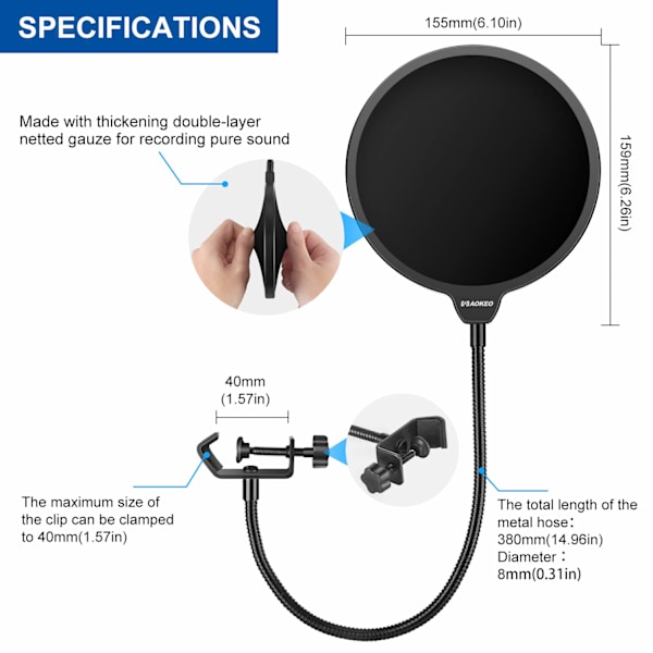 Professionel mikrofon popfilter maske 1 pakke