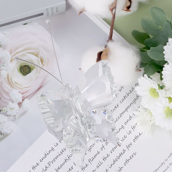 Krystal sommerfugl, krystalglas sommerfugl med kuglebase, ornament kunstglas dekorativ til hjemmet indretning statue dyr glas sommerfugl indretning (klar)