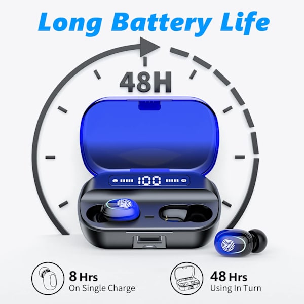 Langattomat kuulokkeet, Bluetooth 5.2 -kuulokkeet korvassa HiFi-stereo, 120 tunnin toistoaika ja LED-digitaalinen näyttö, IP7-vedenpitävät langattomat kuulokkeet