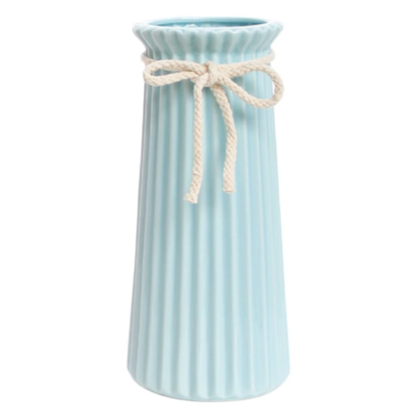 Blå keramiske rib-vaser til minimalistisk moderne boligindretning, dekorative blomstervase til bryllup middagsbord kontor soveværelse - 9,5 tommer / 25 CM