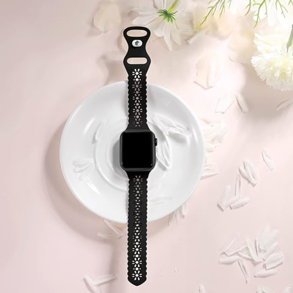 Blonderemmer Kompatibel mit Apple Watch Armband 38mm 40mm 41mm 42mm 44mm 45mm, Weiches Silikon Hohl Elegantes Atmungsaktives Armband für iWatch Serie SE black 42/44/45/49MM