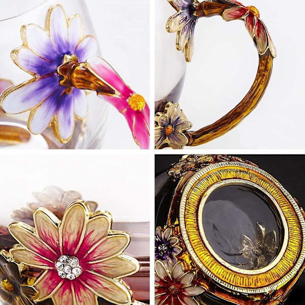 Handgjord emalj fjäril blomma glas kaffemuggar tekopp med sked, födelsedag julklappar till henne kvinnor mamma vänner lärare Alla hjärtans dag mödrar