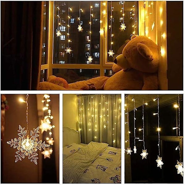 Gardinkappa Ljus 4m 96st Led Jul Snöflinga Ljus Varmvitt