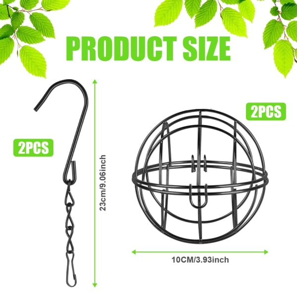 2pcs Metal Fat Ball Bird Holder, Hanging Bird Feeder Holder Spherical with 2 S-shaped hooks for Outdoor Garden Wildlife Birds Finch Sparrow Robin