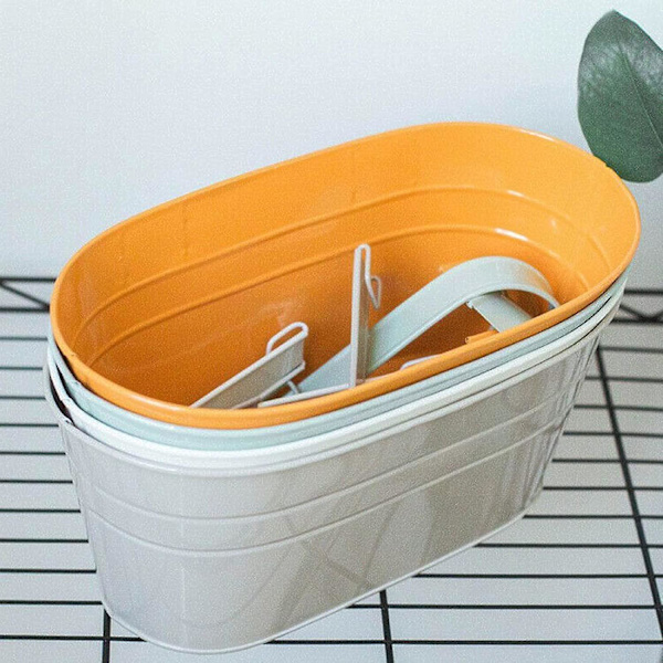 Hengende blomsterpotter, metalljernbøtteplanter for rekkverk gjerdbalkong med kroker (Candy Blue)