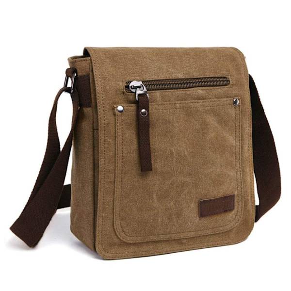 Retro Herr Canvas Liten Portfölj Casual Cross Body Messenger Axelväska Vardaglig Väska Laptop Väska, brun coffee