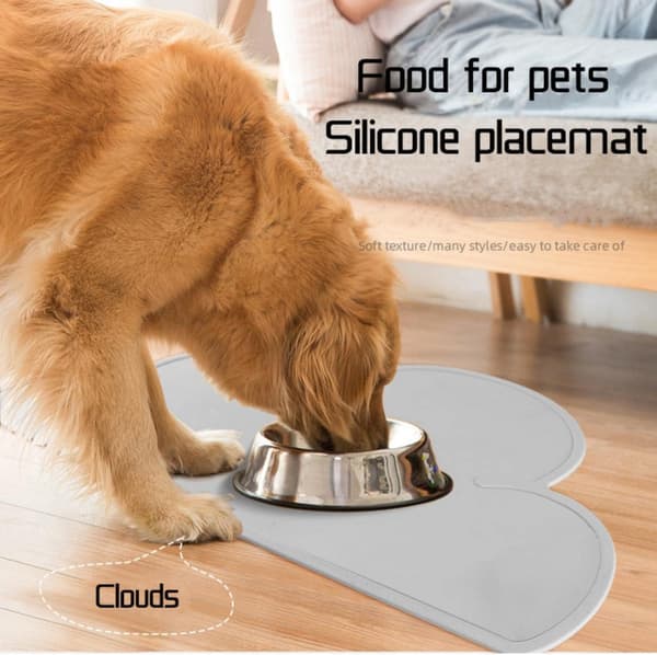 1 stk. skridsikker silikone fodermåtte til kæledyr, skyformet design til mad og vand, ideel til katte og små hunde - 48 * 27 cm (grå)