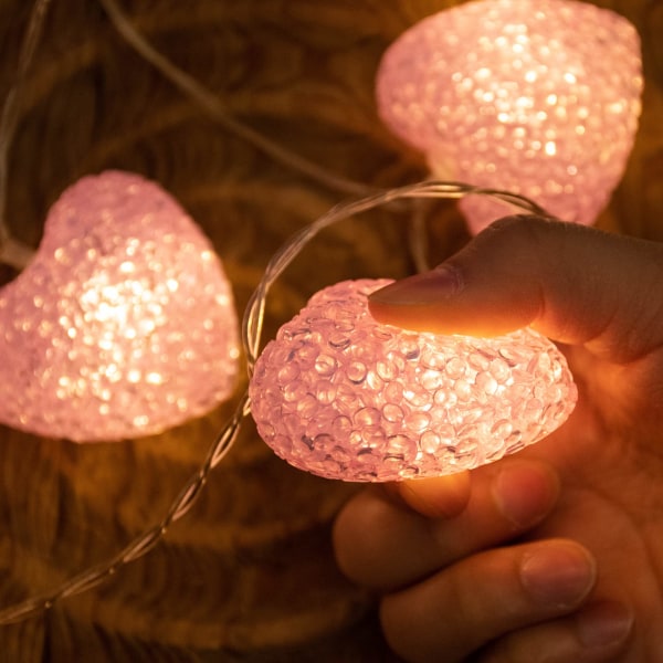 Pink Heart Fairy Lights Paristokäyttöiset 1,5 m 10 LED-valonauhat, Love Heart -koristeet hääjuhliin äitienpäivän ystävänpäivän sisustus - lämmin valkoinen