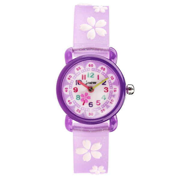 Barnklockor för flickor i åldrarna 3-10 år, analog kvartsklocka, söt 3D-tecknad barnklocka, silikonarmband, flickklocka purple