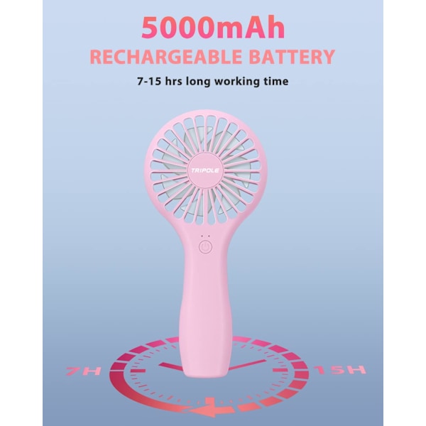 Mini håndholdt ventilator, 1200mAh genopladelig batteri bærbar ventilator, 7-15H personlig lommeventilator, 2 hastigheder lille USB elektrisk ventilator til stilfulde kvinder mænd indendørs pink