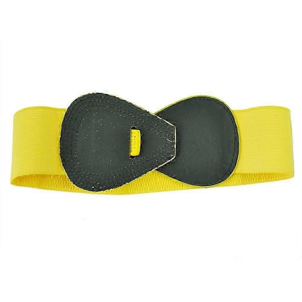 SODIAL(R) 8-formet elastisk belte i imitert skinn med spenne, gul, for dame