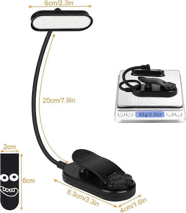 1 stk. LED leselys, oppladbar clip-on leselys