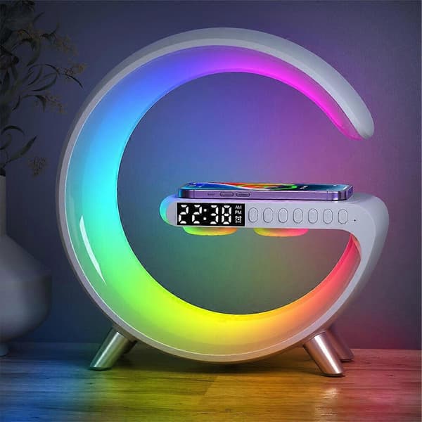 LED Atmosfære Lys Trådløs Oplader Vækkeur Bordlampe Bluetooth Audio