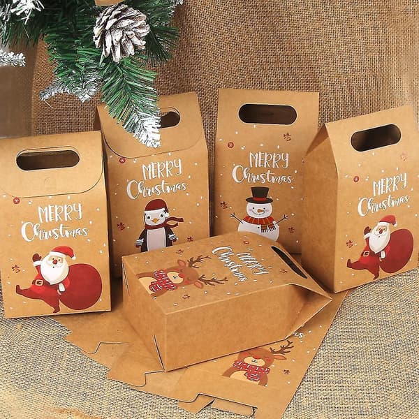 24 Stycken Julklappspåsar Kraft Julklappspåsar, Julklappspåsar, 4 Stilar (6 För Varje Stil)
