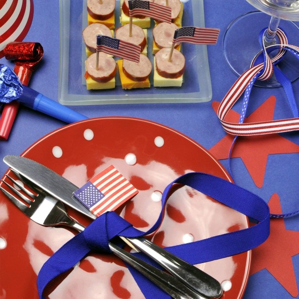 USA USA Amerikanska flaggan Tandpetare Cocktail Sticks Cupcake Toppers för Patriotic Theme Party 4th of July Dekorationer, Multi, 50st