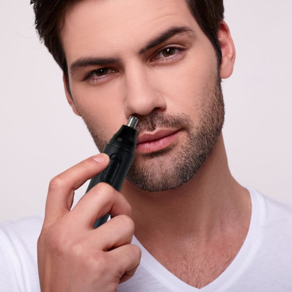 Näshårstrimmer för män, smärtfri elektrisk öron-näsklippare för ansiktshår med 1 PC-blad, bärbar batteridriven (batteri medföljer ej)