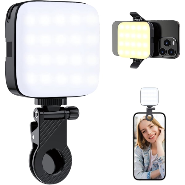 64 LED-er Selfie-lys, 3 lysmoduser Videolys Fotolys-oppladbar klips på telefon/bærbar datamaskin/kameralys - for sminke, YouTube, TikTok Live Streaming