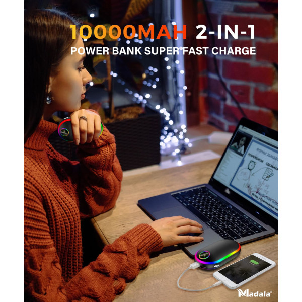 Handvärmare uppladdningsbar med lampor (7 färger), 10000mah Luminescens Elektrisk Handvärmare, (13-18 timmar)