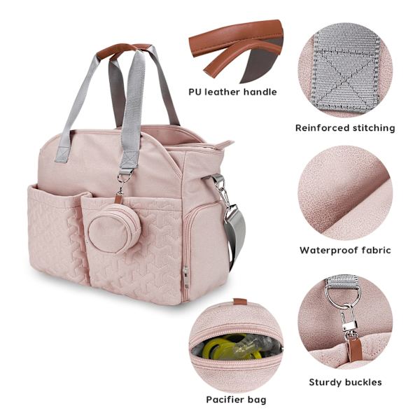 Multifunksjonell og stilig stelleveske for baby (rosa)