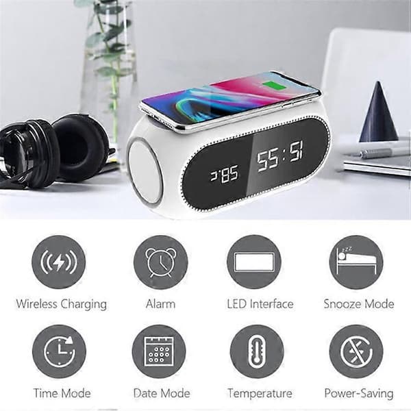 W288 ABS Temperatur Dato Display Digital Vækkeur 15W Trådløs Oplader