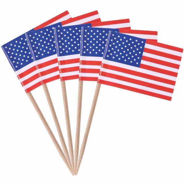 USA US American Flag Picks Hammastikut Cocktail Sticks Cupcake Toppers isänmaallisiin teemajuhliin 4. heinäkuuta koristeet, Multi, 50 kpl