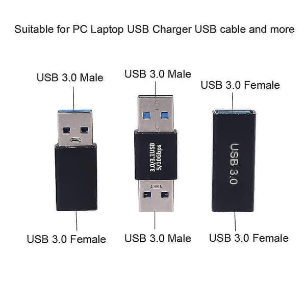 Usb 3.0 Han- og Hun-serie Aluminiumlegeringsadapter Sort 3 Stk