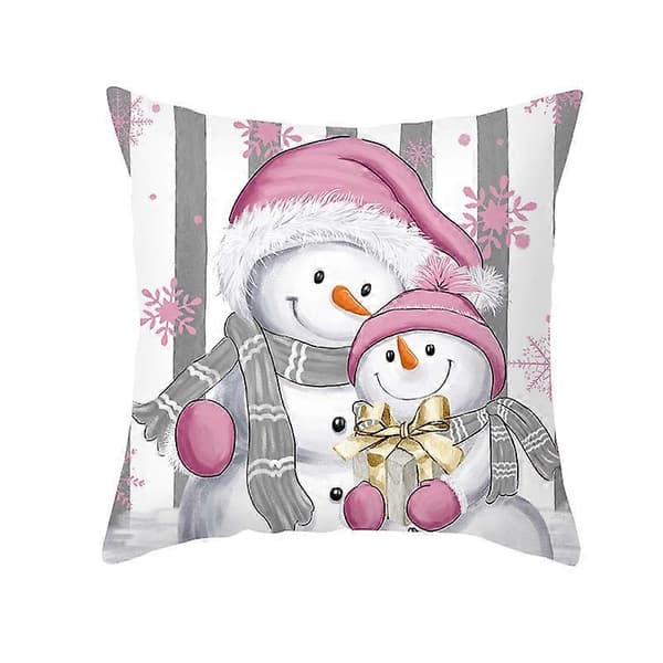 45x45cm Juldekoration Kuddfodral Julgran Älg Snögubbe Bomull Kuddfodral Gott Nytt År Kuddfodral 2024 D