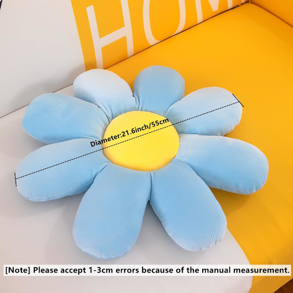 Blomstergulv Puta Daisy Blomsterform Pude Søt Sittepute Plysj Stol Pude Pledd Pude Hjemmedekorasjon for Jenter Kvinner  (blå, 38cm)