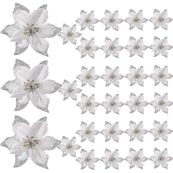 30 stk. julepynt blomster, blomst til julepynt, snefnug pynt, kunstig