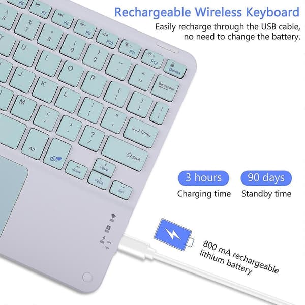 Trådløst Bluetooth-kompatibelt tastatur med berøringsplate, USB-oppladbart, innebygd multi-touch for PC bærbar datamaskin