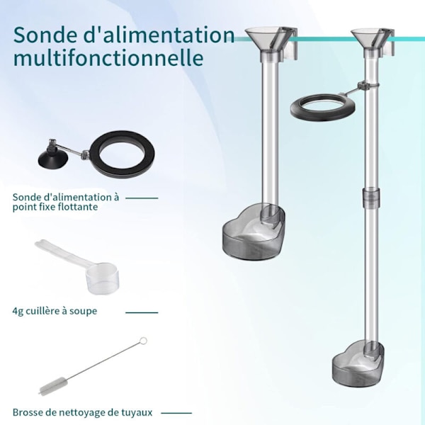 Samlet foderrør, akvariefoderrør, to foderpositioner til øvre og nedre fisk (21-37cm) Længde: 37 cm / Bredde: 5 cm / Højde: 24 cm