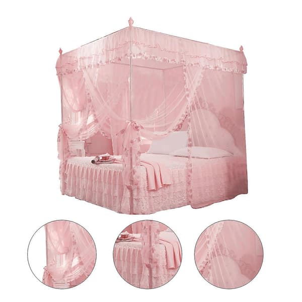 Princess 3-sidet Åbning Seng Baldakin Net Myggenet (Pink, S)