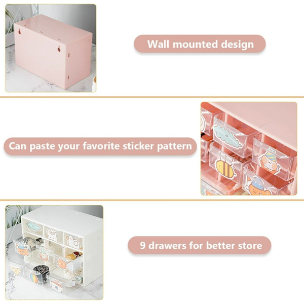 Mini plastbyråorganisatör, arrangör för kontorsmaterial, rosa