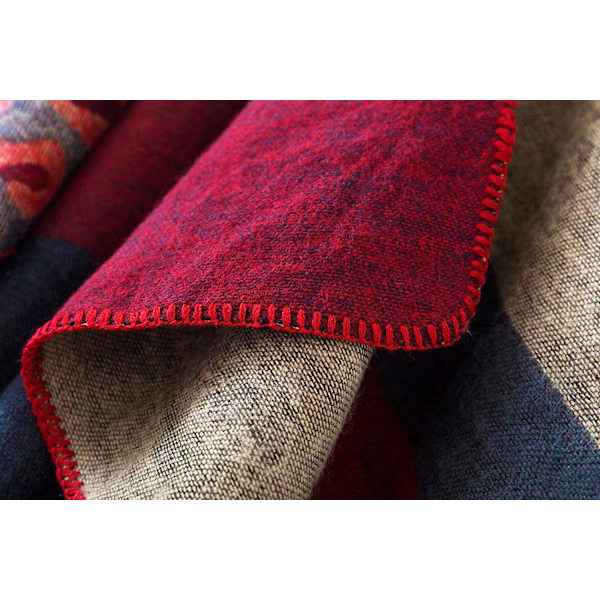 Dame Poncho Strikket Oversized Tæppe Cape Halstørklæde red
