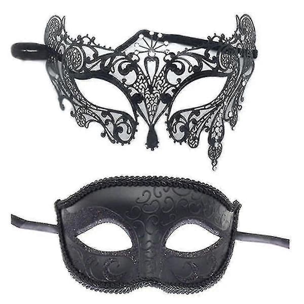 2 stk. Maskebalmasker sæt sorte halvmasker til dansefest