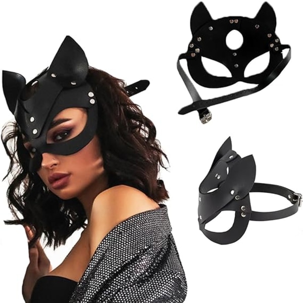 Maskerade skinnmaske Sexy PU-skinn Half Face Fox Catwoman Mask Halloween Cosplay Ansiktsdeksel Punk Mystisk øyemaske Kostymetilbehør