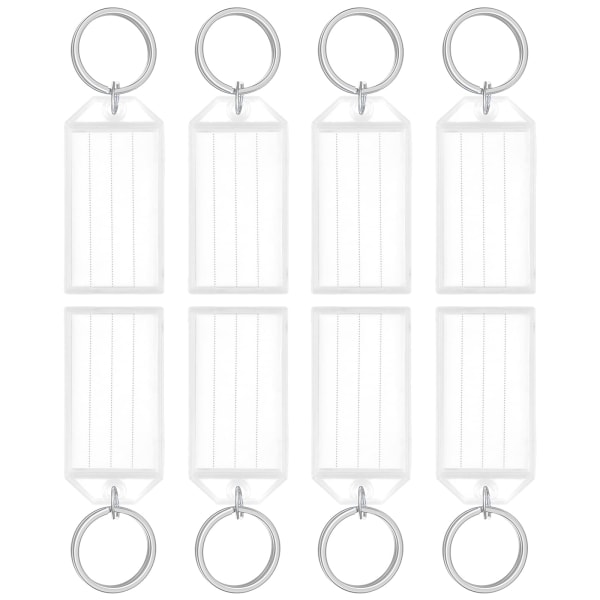 24 stk. nøkkelbrikker 5 cm plastnøkkelbrikker med linjert blanke papiretiketter gjennomsiktige deksler og splittringer robuste artikkelidentifikatorer, hvite