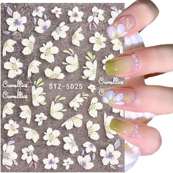 5D Embossed Spring Flowers Nail Art Stickers Decals 4 Sheets