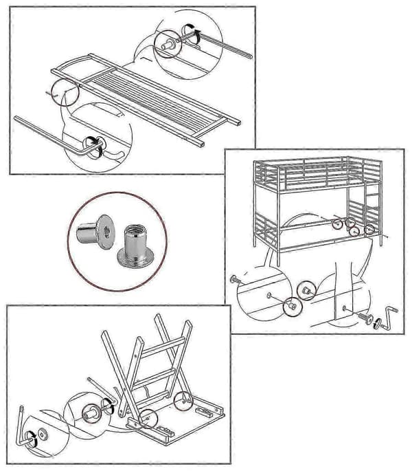 Mutter med flatt hode, sekskantfatning M6 X 15 X 10 mm, 100 stk.