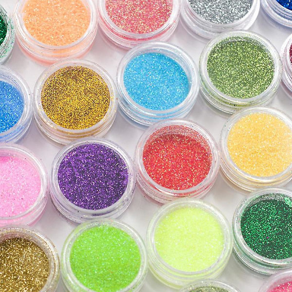 48 burkar glitter för nageldekoration i flera färger