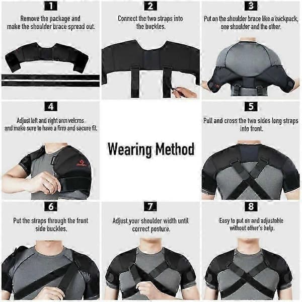 Svart dobbel skulderstøtte Rotator Cuff Arm Smertelindring Varmeterapi For Menn Og Kvinner Fleksibel