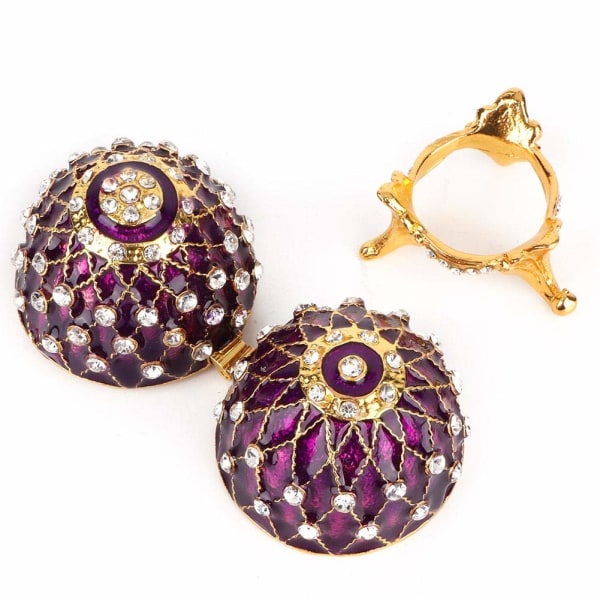 Emaljerad Faberge påskägg smyckeskrin, vintage rysk stil emaljerad organizer Prydnadsförpackning Unik present (lila)